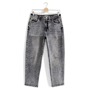 NEW Rebecca Minkoff barrel high waist jeans Retro Studded Black Acid Wash Size 8